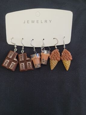 Fashion Jewelry Brown Chocolate, Bubble Tea & Ice Cream Earrings Set